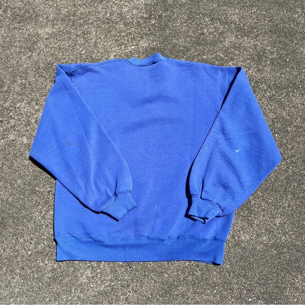 Vintage Blue Russel Athletics Crewneck Blank Sweatshirt Size Large distressed - Picture 6 of 7
